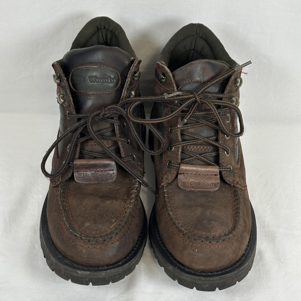 Elk Woods Boots Mens Size 10 Brown Leather Combat Work Lace Up Slip Resistant